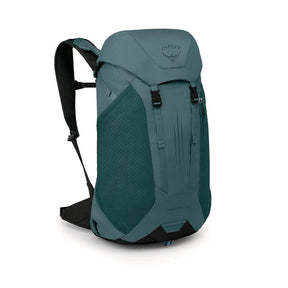 Osprey Hikelite LT 30 Zaino da 30 L ultraleggero da trekking ed escursionismo con schienale ventilato AirSpeed, tasche laterali in rete elasticizzata, spallacci ergonomici e chiusura a cappuccio con fibbie per outdoor su sfondo bianco.
