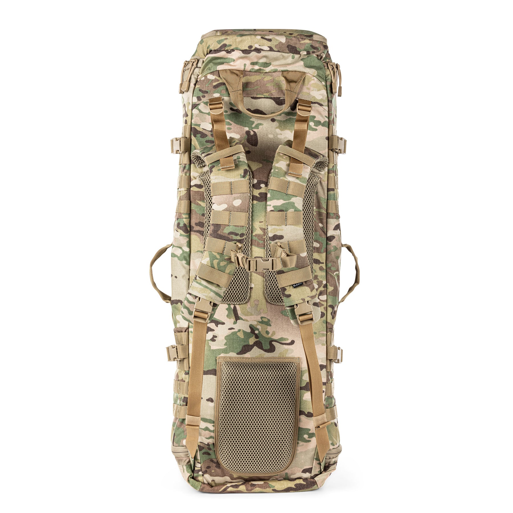 5.11 RUSH Sierra One, zaino tattico da 62L con telaio interno in alluminio e Nylon 500D/1050D, sistema MOLLE frontale e laterale per espansione modulare, scomparto principale imbottito.