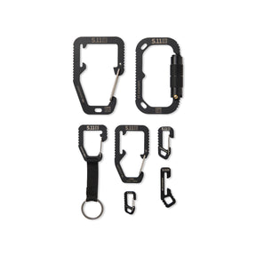 Kit di moschettoni tattici 5.11 HARDPOINT con accessori EDC, inclusi moschettoni USA MADE, portachiavi e multi-tool - ideali per outdoor, survival e uso quotidiano, su backpacco.it