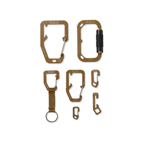 Kit di moschettoni tattici 5.11 HARDPOINT con accessori EDC, inclusi moschettoni USA MADE, portachiavi e multi-tool - ideali per outdoor, survival e uso quotidiano, su backpacco.it