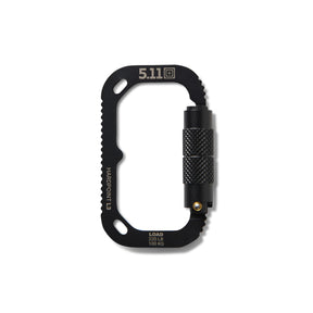 Carabiner 5.11 Hardpoint L3 con meccanismo di bloccaggio zigrinato, capacità di carico 100 kg, accessorio tattico per trasporto attrezzatura outdoor e militare, su backpacco.it