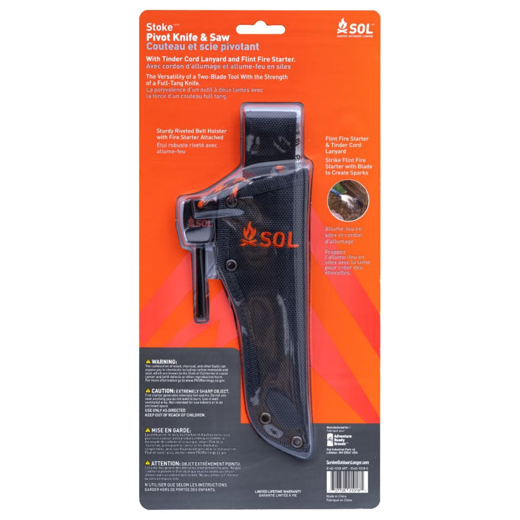 SOL Stoke Pivot Knife & Saw, coltello multiuso chiudibile con doppia lama, lama principale e seghetto pieghevole, manico nero e arancione per survival, campeggio e outdoor, su backpacco.it