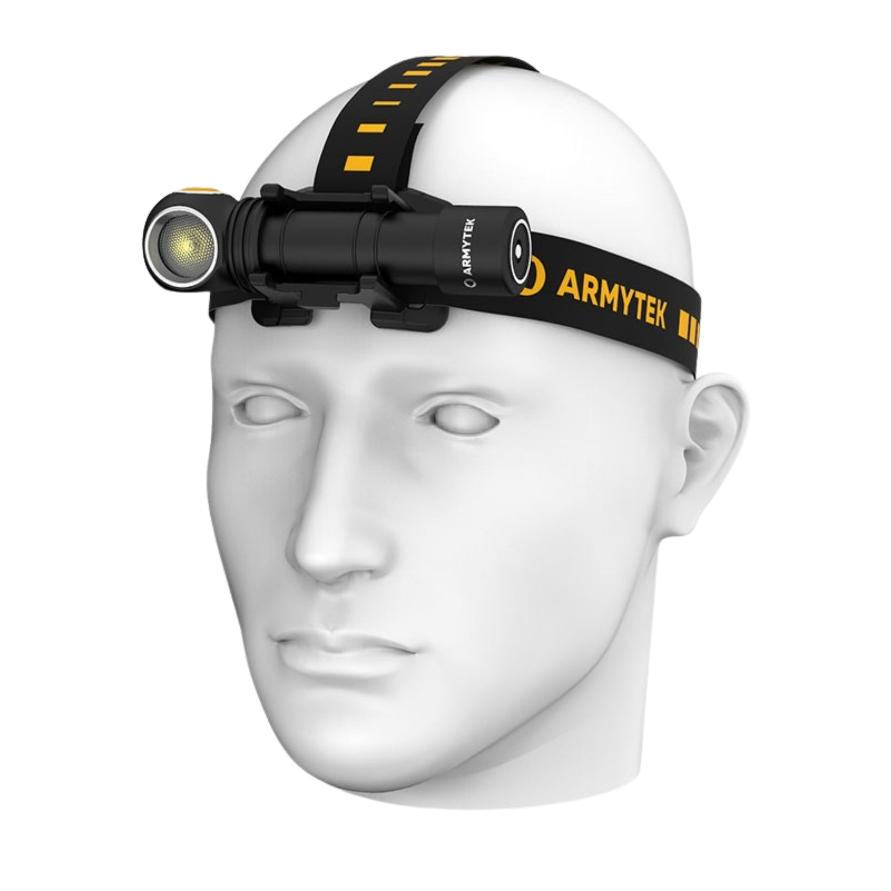 Armytek Wizard C2 Pro Nichia torcia frontale e palmare multifunzione ad alte prestazioni con LED Nichia ad alta fedeltà cromatica. Vista frontale verticale del corpo torcia compatto con clip metallica rimovibile su sfondo bianco per catalogo e-commerce outdoor.