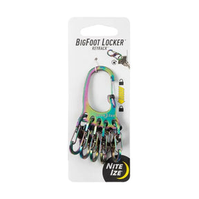 Nite Ize Bigfoot Locker Keyrack Stainless Steel moschettone portachiavi a forma di impronta con cinque piccoli S-Biner MicroLock con blocco, chiusura di sicurezza a scorrimento centrale per organizzazione chiavi e attrezzatura EDC