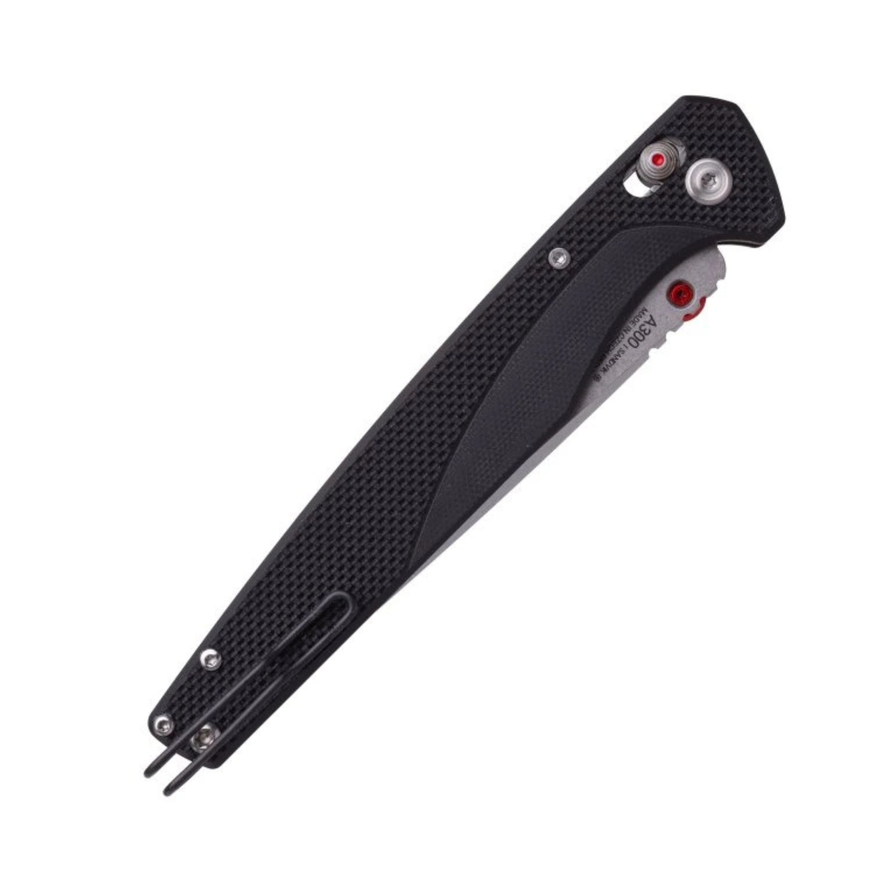 Coltello chiudibile EDC ACTA NON VERBA A300 con lama liscia stile drop point dal profilo dritto e sottile. Impugnatura ergonomica zigrinata ad alto grip dotata di meccanismo di blocco e pulsante di sicurezza laterale. Ideale per porto quotidiano ed escursionismo.