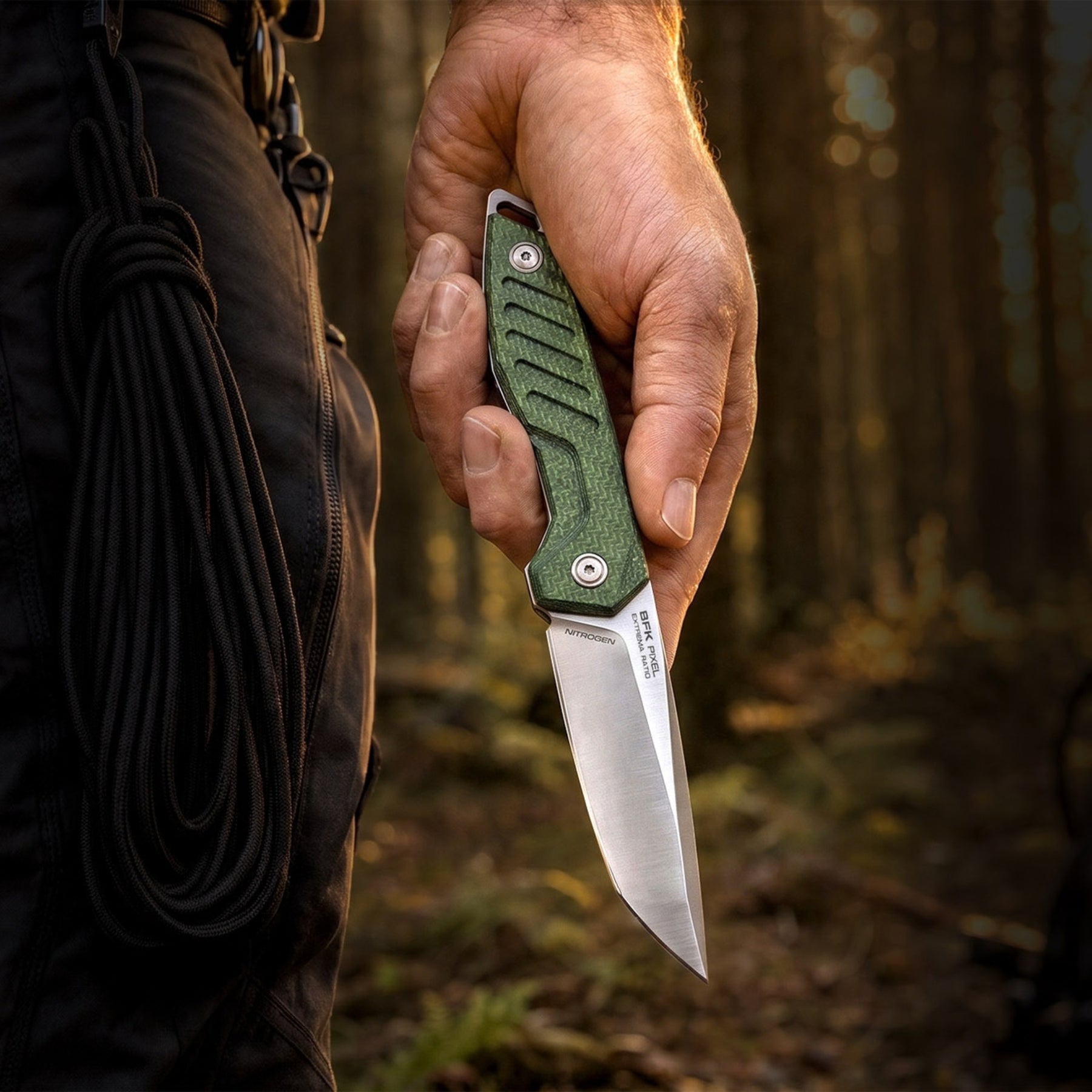 Extrema Ratio BFK Pixel coltello a lama fissa compatto con profilo tanto modificato,  impugnatura ergonomica scanalata e passante per cordino ideale per everyday carry tattico