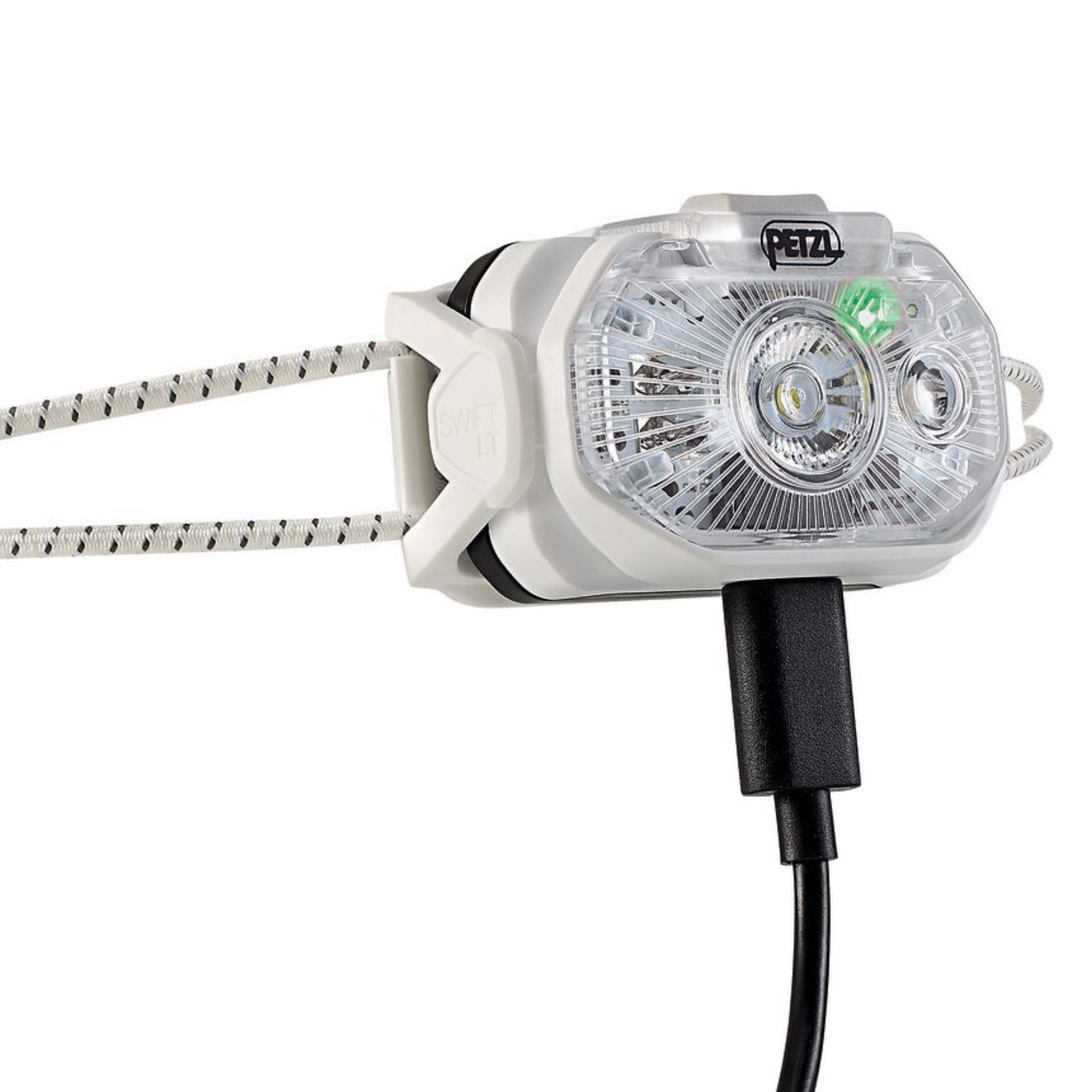Petzl Swift LT torcia frontale 380 lumen. Ultraleggera 43g con batteria ricaricabile USB-C e luce rossa. Impermeabile IPX4 con funzione lock. Fascia minimalista a cavi riflettenti regolabili, ideale per trail running e alpinismo fast & light.