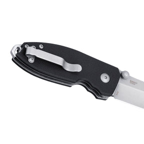 CRKT Squid Button Lock 2474 coltello chiudibile EDC con lama drop point stonewash, thumb stud per apertura rapida, meccanismo di sicurezza button lock e impugnatura ergonomica testurizzata con foro per cordino, ideale per escursionismo e outdoor.