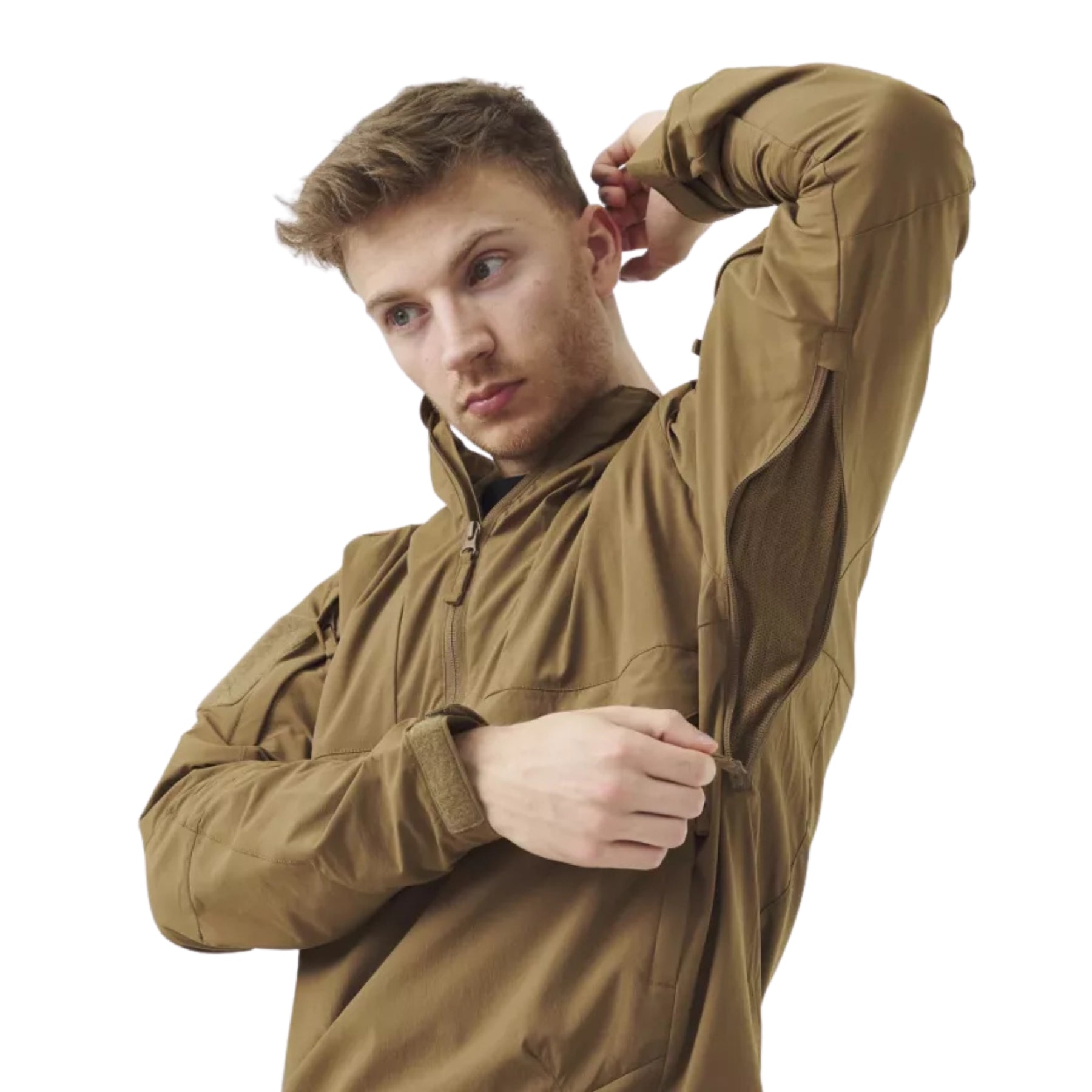 Helikon-Tex Mistral Anorak Jacket KU-MSL-NL giacca soft shell antivento e idrorepellente in tessuto elastico StormStretch con cappuccio regolabile, ampia tasca frontale a marsupio con organizer interno, tasche omerali e zip di ventilazione YKK per trekking, bushcraft e outdoor