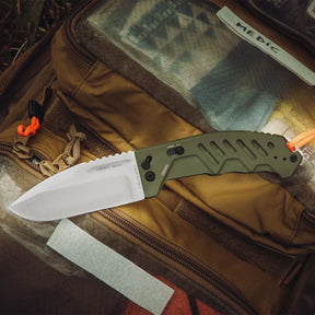 Extrema Ratio RAO C Outdoor. Coltello chiudibile compatto per bushcraft. Lama robusta drop point in acciaio, manico ergonomico in alluminio con grip strutturato, sistema di blocco di sicurezza e clip reversibile. Strumento professionale per sopravvivenza.