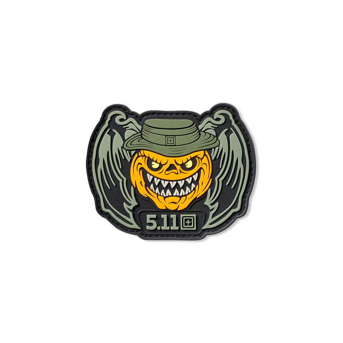 Patch in PVC 5.11 Pumpkin Boonie con zucca malvagia, ali da pipistrello e cappello verde - accessorio tattico Halloween su Backpacco.it