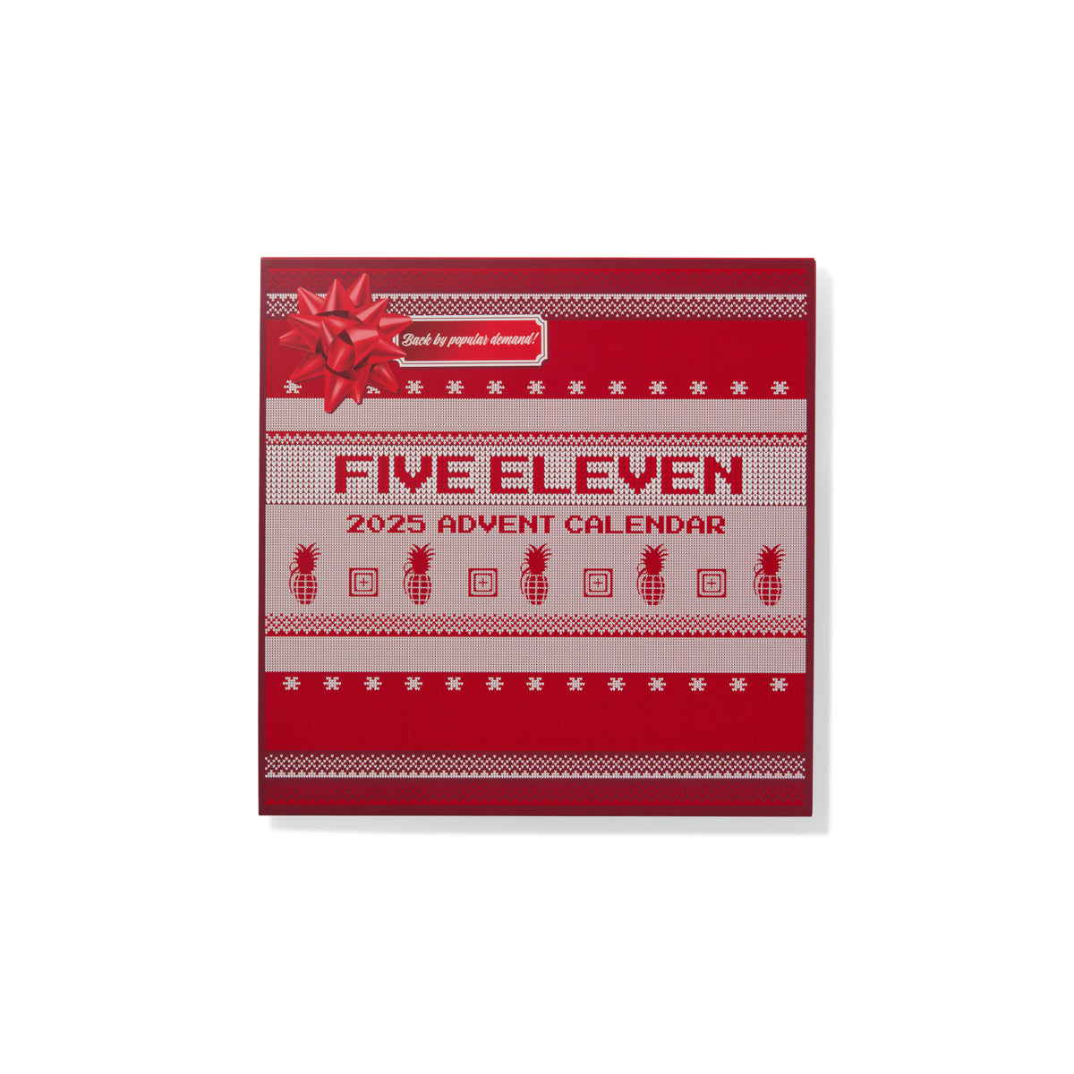 5.11 Calendario dell'Avvento 2025, confezione a tema maglione natalizio rosso e bianco con fiocco, calendario con 24 regali a sorpresa di attrezzatura e accessori tattici 5.11, su backpacco.it