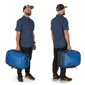 Osprey Transporter Travel Pack 44 zaino da viaggio da 44 litri con spallacci imbottiti, maniglia laterale e scomparti con cerniera in tessuto tecnico robusto. Ideale come bagaglio a mano per outdoor e trekking.