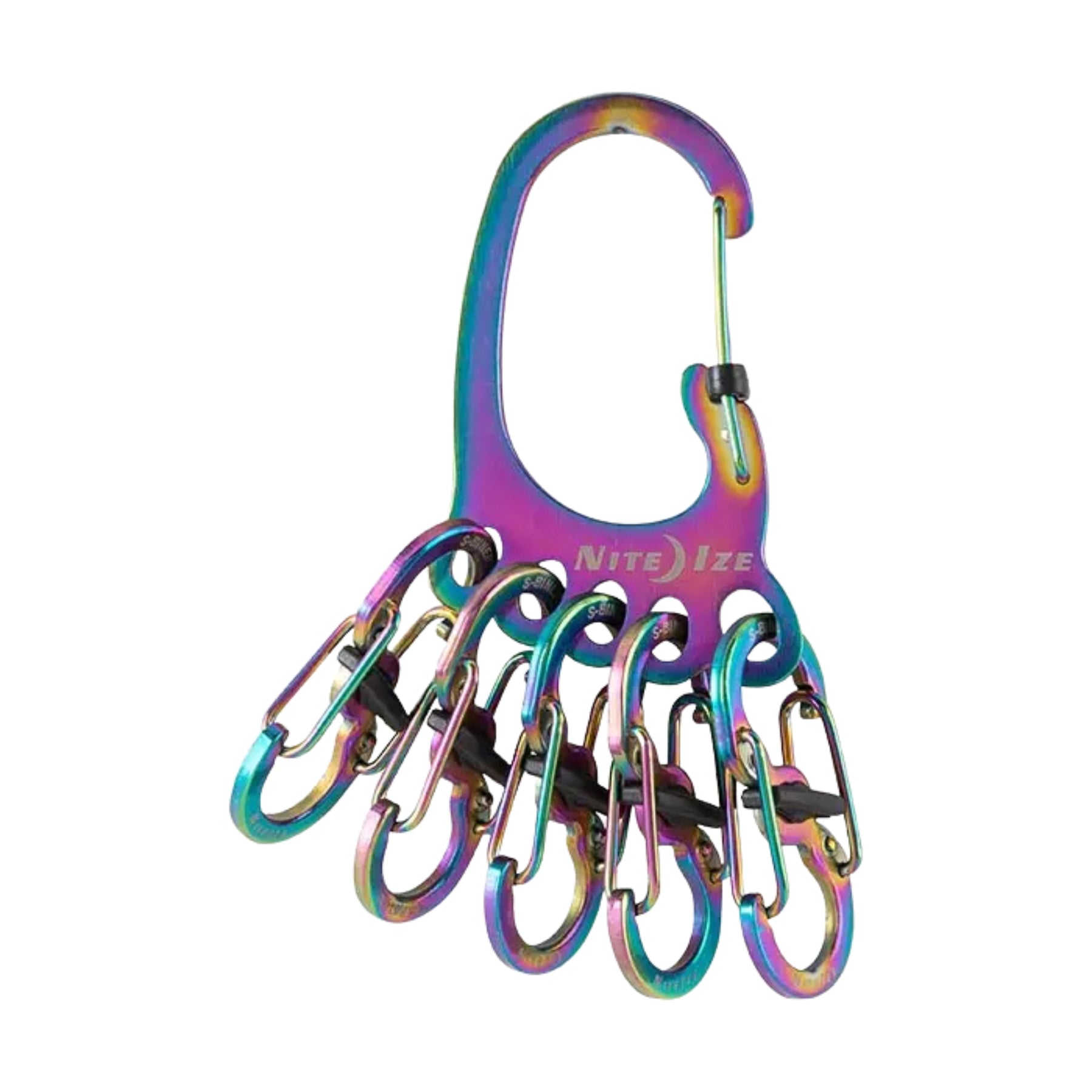 Nite Ize Bigfoot Locker Keyrack Stainless Steel moschettone portachiavi a forma di impronta con cinque piccoli S-Biner MicroLock con blocco, chiusura di sicurezza a scorrimento centrale per organizzazione chiavi e attrezzatura EDC