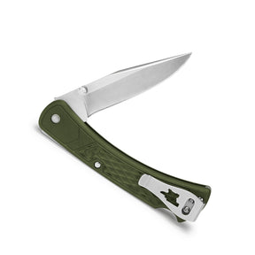Buck 110 Slim Select coltello chiudibile EDC con lama clip point in acciaio 420HC, perno per apertura a una mano, sistema di blocco back lock e impugnatura ergonomica leggera in nylon rinforzato, ideale per outdoor e porto quotidiano.