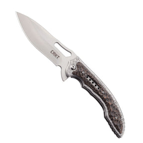 CRKT Fossil coltello chiudibile con apertura flipper su cuscinetti a sfera IKBS, lama drop point in acciaio 8Cr13MoV, guancette con lavorazione martellata e clip da tasca, robusto e versatile per uso EDC, campeggio e attività outdoor.