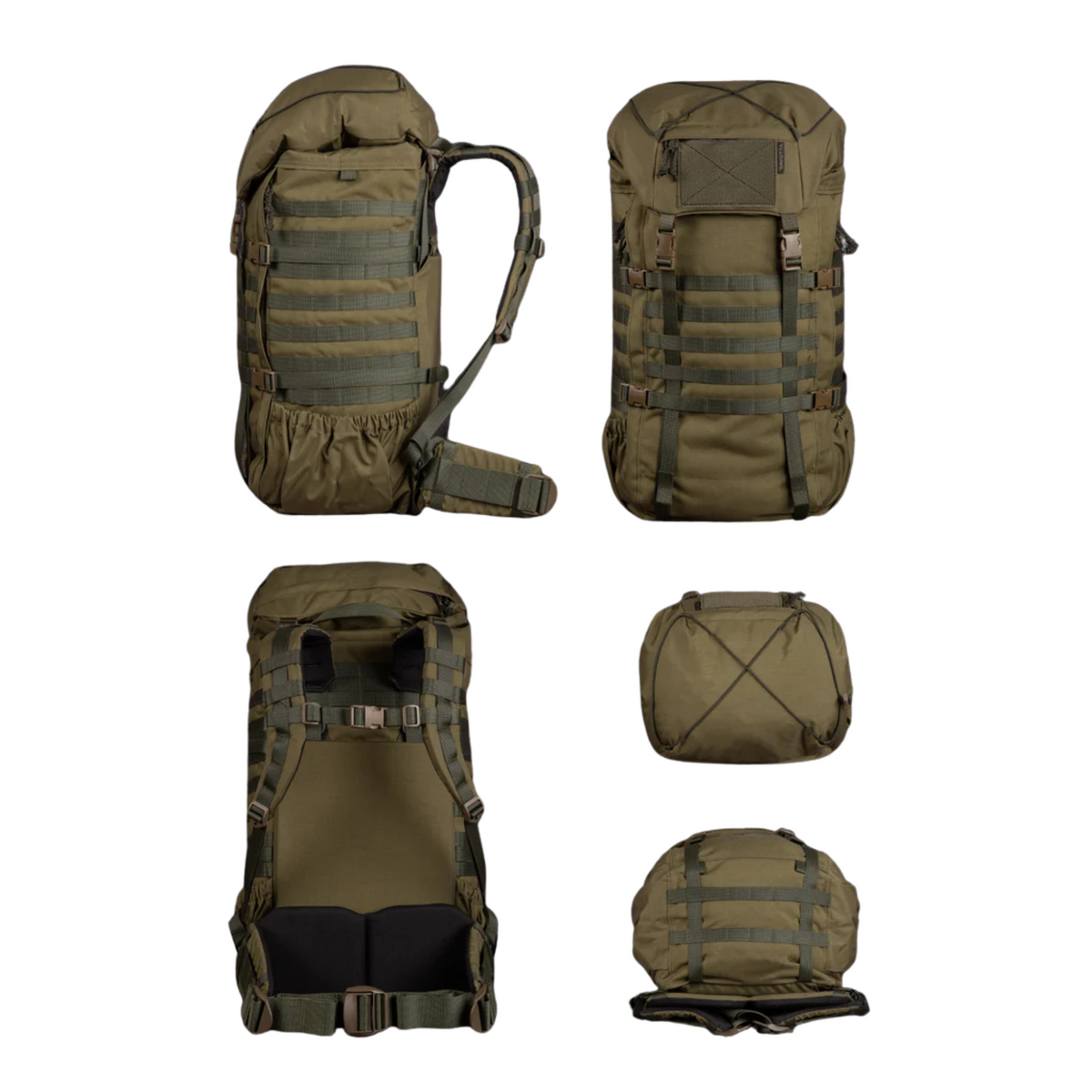 Zaino tattico SAVOTTA KANTAMUS 60L con sistema MOLLE, spallacci imbottiti e cintura ventrale, ideale per escursioni, campeggio e uso militare, disponibile su backpacco.it