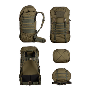 Zaino tattico SAVOTTA KANTAMUS 60L con sistema MOLLE, spallacci imbottiti e cintura ventrale, ideale per escursioni, campeggio e uso militare, disponibile su backpacco.it
