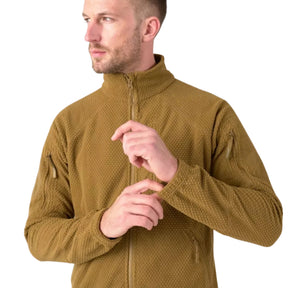Helikon-Tex Alpha Tactical Jacket giacca tattica in pile leggero Grid Fleece con collo alto, zip intera YKK, tasche pettorali e pannelli a strappo sulle maniche per outdoor e softair
