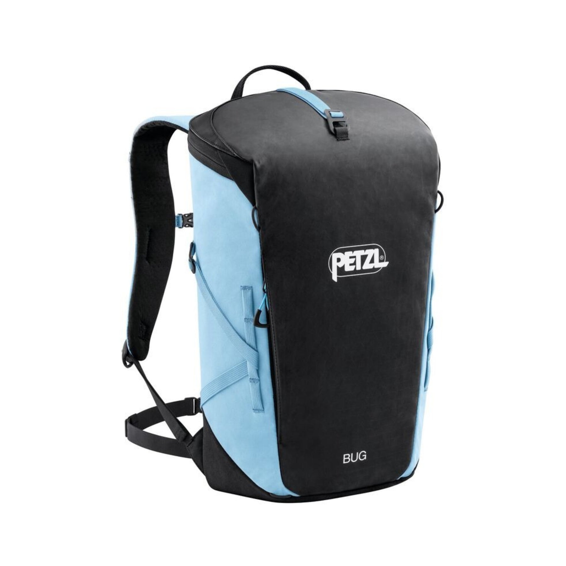 Petzl BUG zaino compatto da 18 litri ergonomico con apertura superiore, fettuccia portacorda, cinghie di compressione e scomparto imbottito, ideale per arrampicata su vie lunghe, outdoor e uso quotidiano.