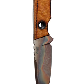 TRC Knives Kosmos Post Apo coltello a lama fissa in edizione limitata con finitura Apocalypse, guancette ergonomiche in micarta e foro per laccetto, ideale per bushcraft, outdoor ed escursionismo