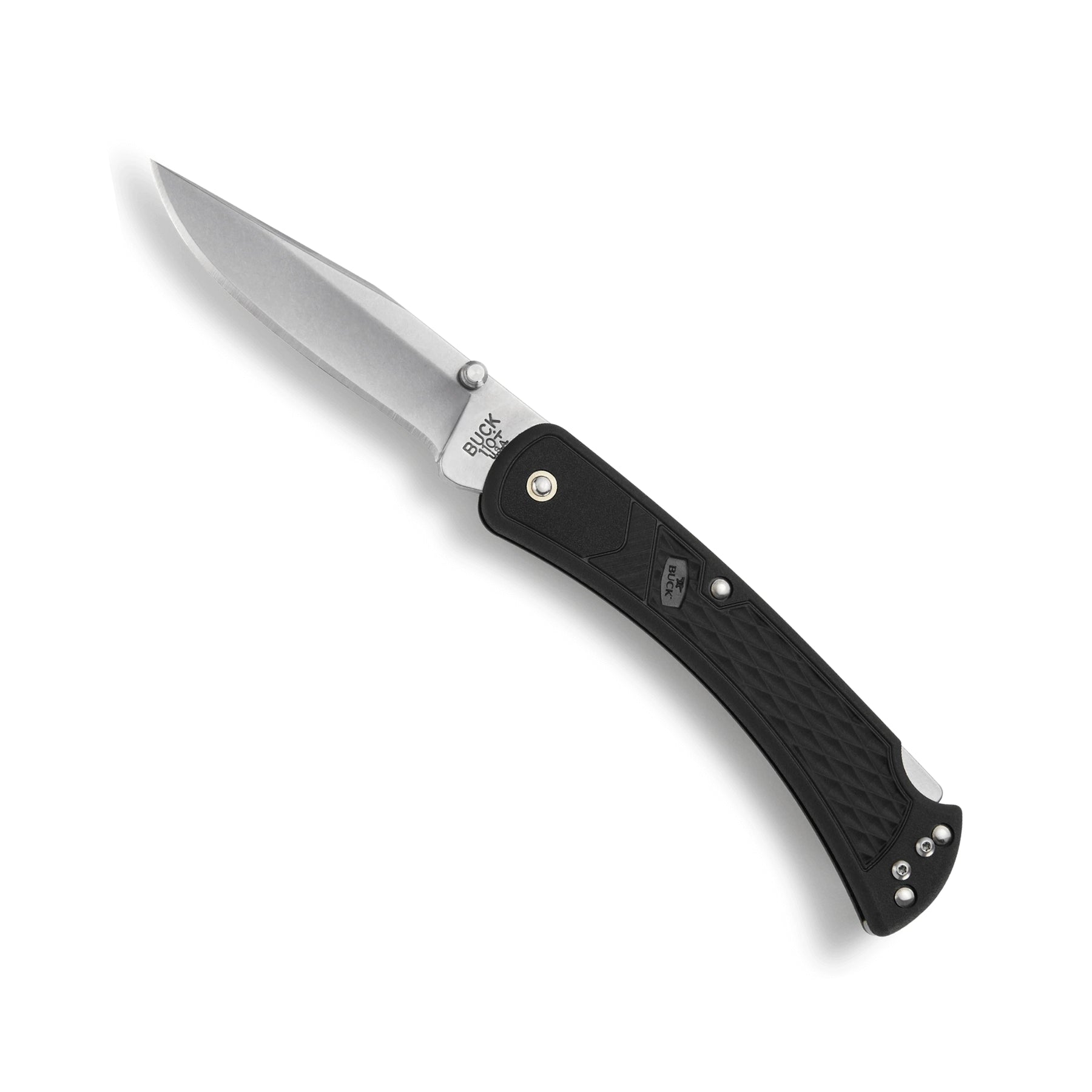 Buck 110 Slim Select coltello chiudibile EDC con lama clip point in acciaio 420HC, perno per apertura a una mano, sistema di blocco back lock e impugnatura ergonomica leggera in nylon rinforzato, ideale per outdoor e porto quotidiano.