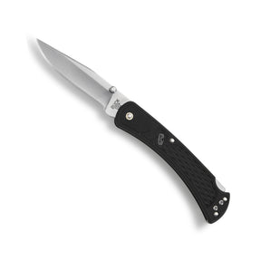 Buck 110 Slim Select coltello chiudibile EDC con lama clip point in acciaio 420HC, perno per apertura a una mano, sistema di blocco back lock e impugnatura ergonomica leggera in nylon rinforzato, ideale per outdoor e porto quotidiano.
