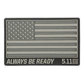 5.11 USA Flag Patch in PVC, toppa rettangolare con bandiera americana in rilievo, scritta Always Be Ready e logo 5.11, toppa tattica