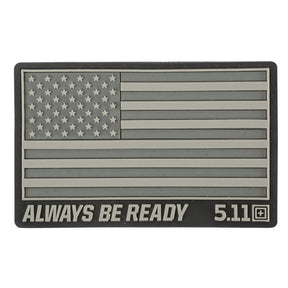 5.11 USA Flag Patch in PVC, toppa rettangolare con bandiera americana in rilievo, scritta Always Be Ready e logo 5.11, toppa tattica