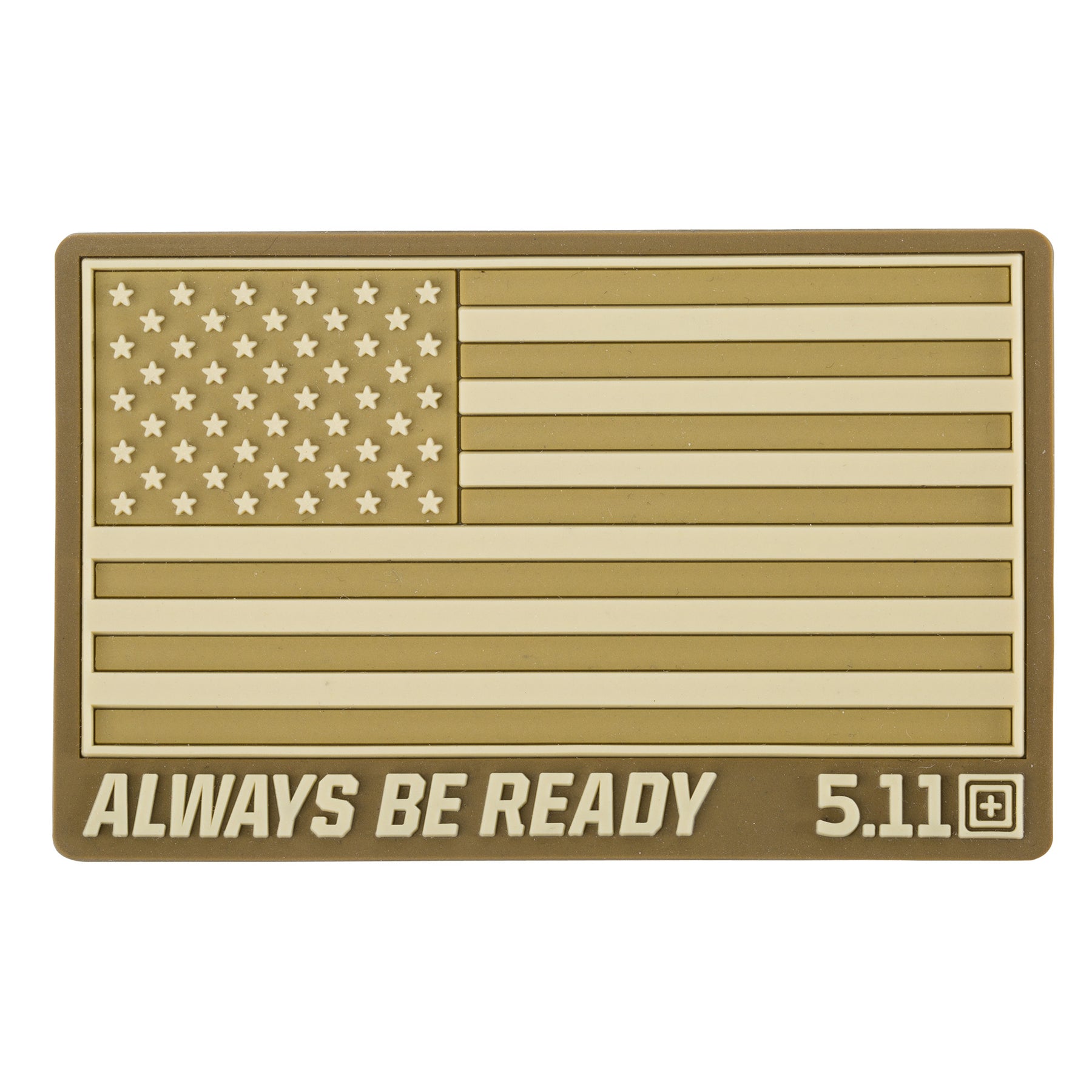 5.11 USA Flag Patch in PVC, toppa rettangolare con bandiera americana in rilievo, scritta Always Be Ready e logo 5.11, toppa tattica