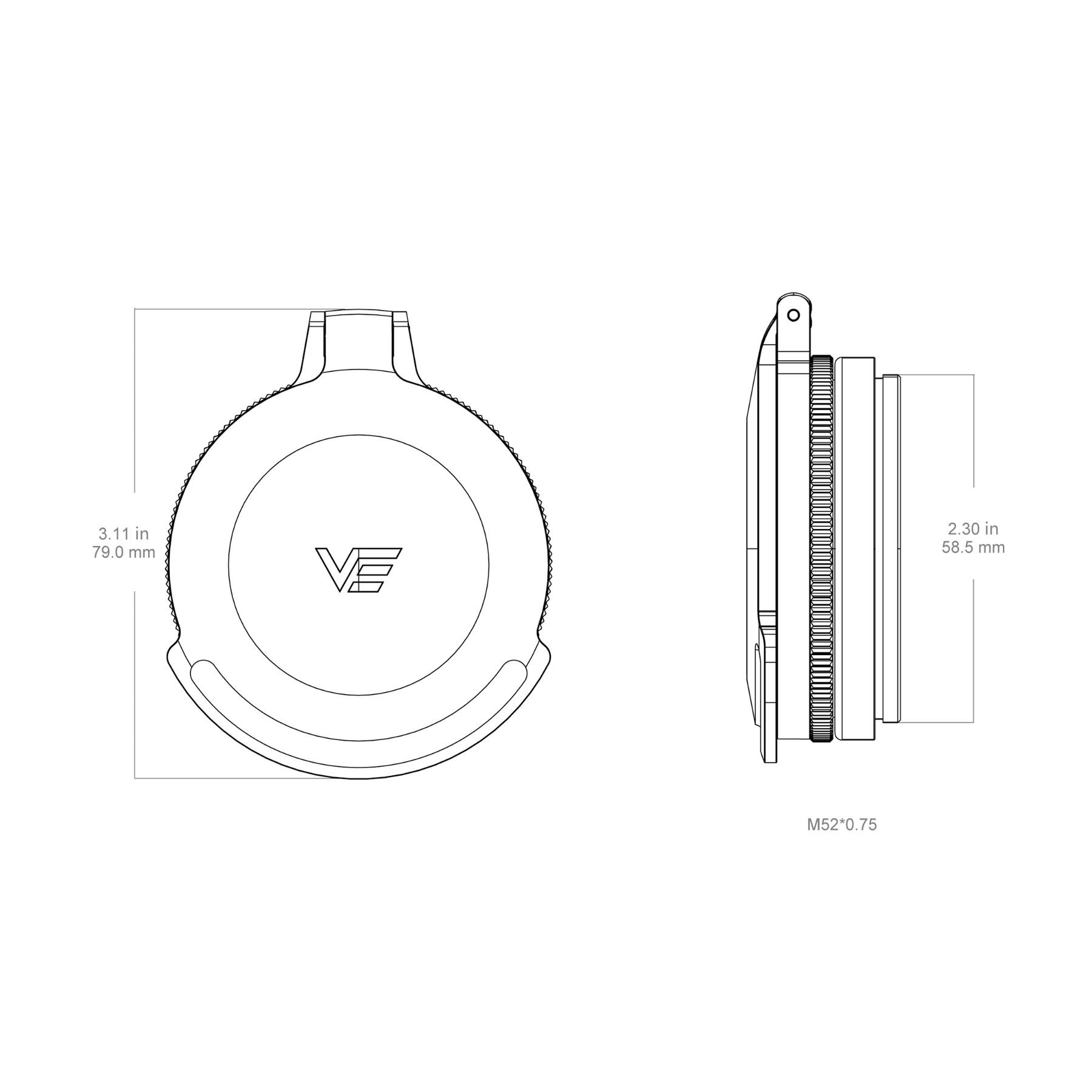 Vector Optics Continental 50mm Metal Flip-Up Cap Tappo coprilente in metallo con anello di apertura da 35mm progettato per ottiche V.O. Continental 3-18x50FFP con chiusura a scatto e design a basso profilo per massima protezione delle lenti in ogni condizione operativa