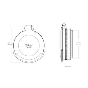 Vector Optics Continental 50mm Metal Flip-Up Cap Tappo coprilente in metallo con anello di apertura da 35mm progettato per ottiche V.O. Continental 3-18x50FFP con chiusura a scatto e design a basso profilo per massima protezione delle lenti in ogni condizione operativa