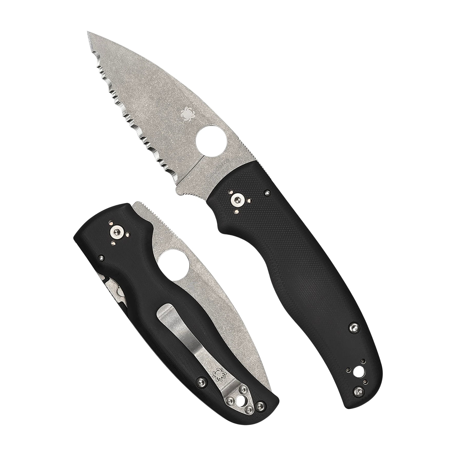 Spyderco Shaman G-10 coltello chiudibile EDC  con foro Round Hole impugnatura ergonomica sagomata con guancette in G-10 e blocco Compression Lock per outdoor e lavoro quotidiano su sfondo bianco
