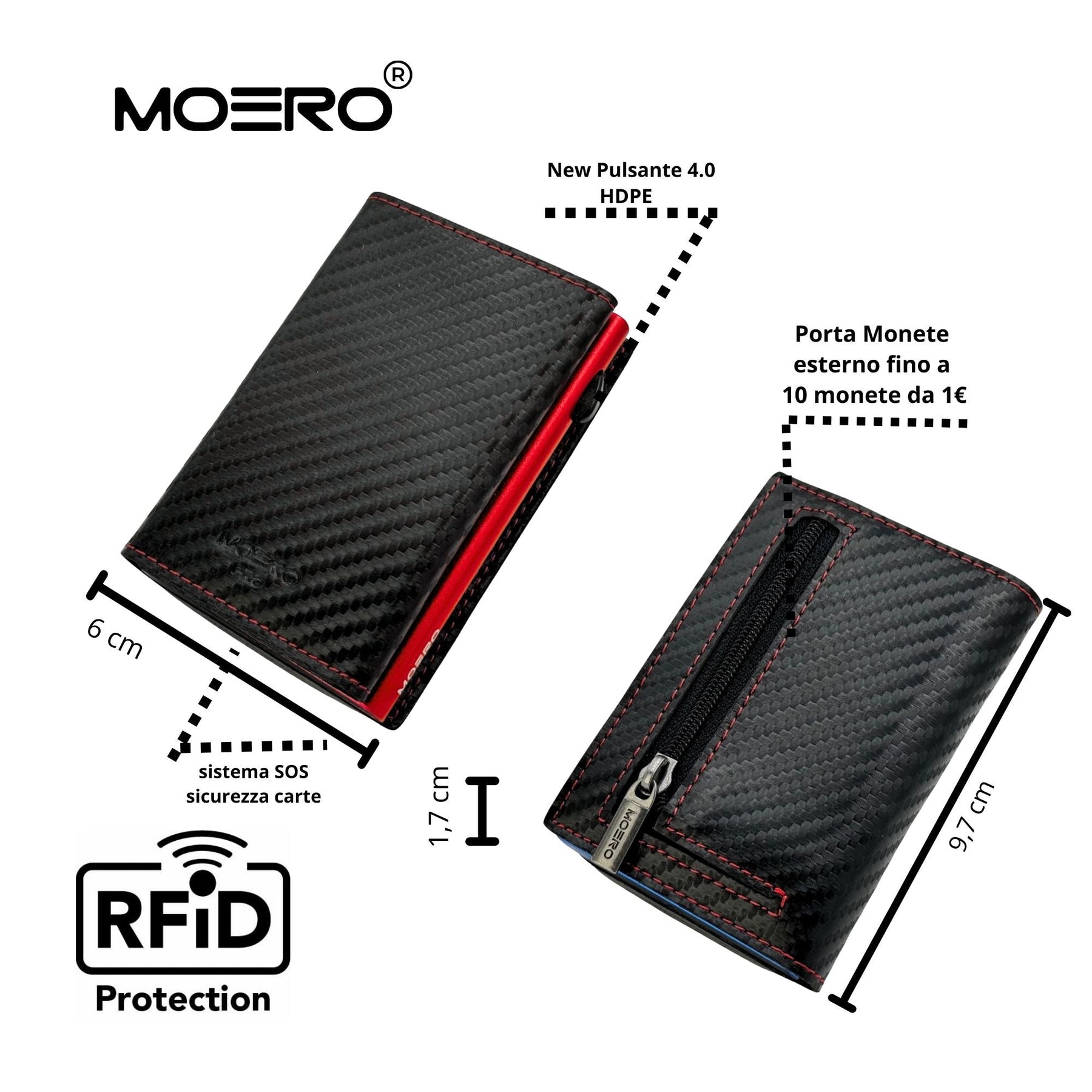 MOERO | PRO ZIP CARBON RACING RED - RED - Portafoglio