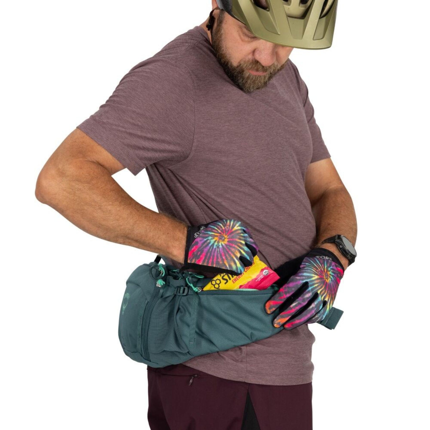 Osprey Savu 5 cintura da ciclismo con capacità 5 litri e tasche per borracce a scomparsa. Marsupio ergonomico per mountain bike con schienale traspirante AirScape e ampi scomparti per attrezzi e snack, ideale per escursioni e trail.