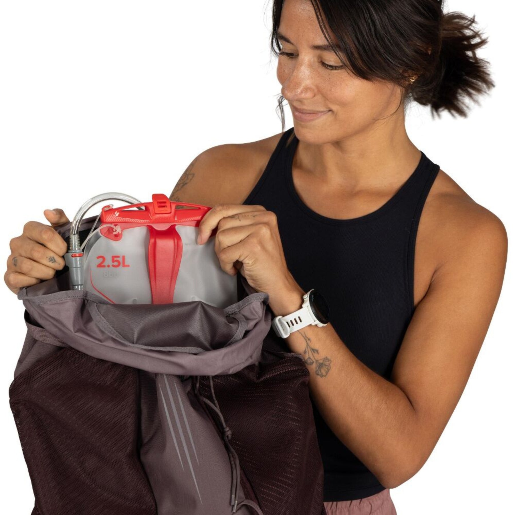 Osprey Hikelite LT 30 Zaino da 30 L ultraleggero da trekking ed escursionismo con schienale ventilato AirSpeed, tasche laterali in rete elasticizzata, spallacci ergonomici e chiusura a cappuccio con fibbie per outdoor su sfondo bianco.