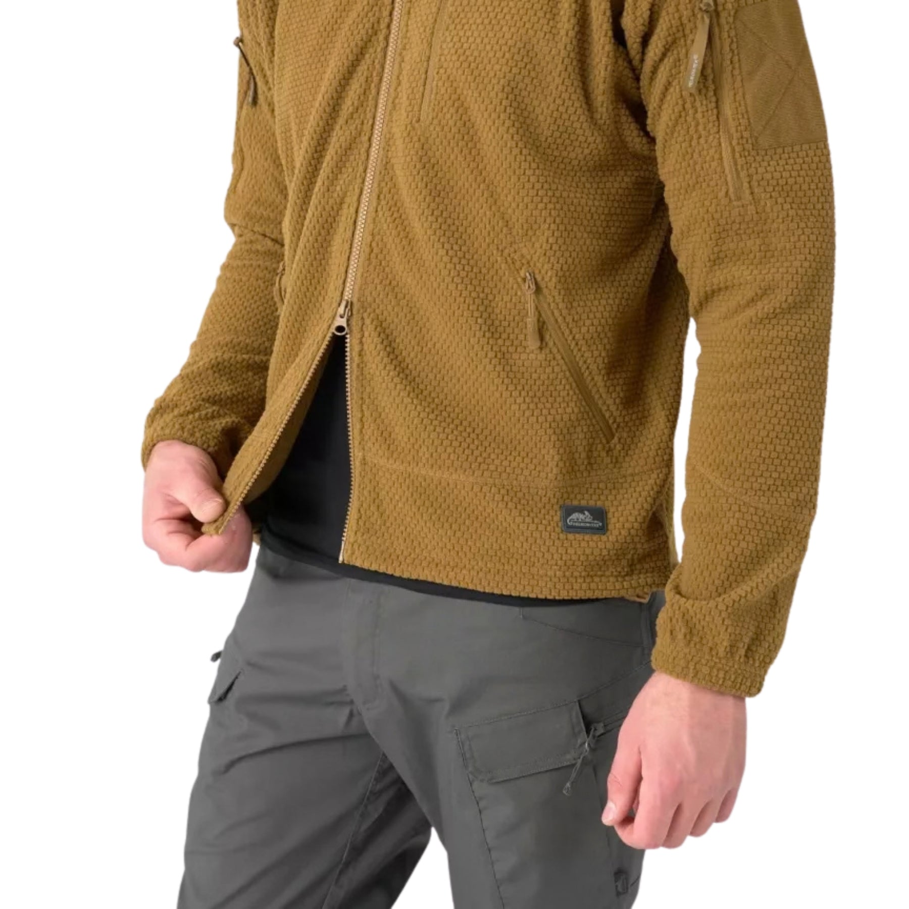 Helikon-Tex Alpha Tactical Jacket giacca tattica in pile leggero Grid Fleece con collo alto, zip intera YKK, tasche pettorali e pannelli a strappo sulle maniche per outdoor e softair