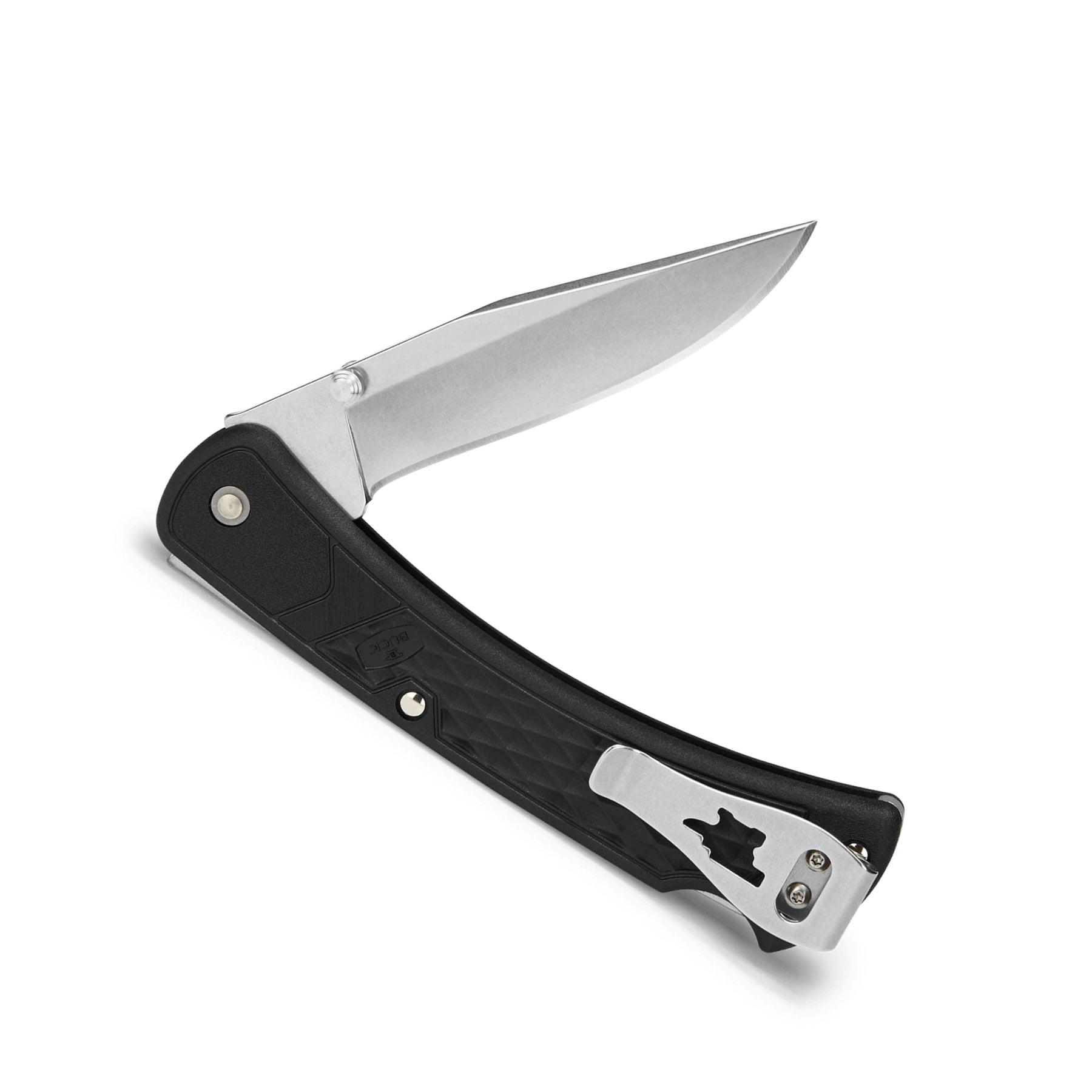 Buck 110 Slim Select coltello chiudibile EDC con lama clip point in acciaio 420HC, perno per apertura a una mano, sistema di blocco back lock e impugnatura ergonomica leggera in nylon rinforzato, ideale per outdoor e porto quotidiano.