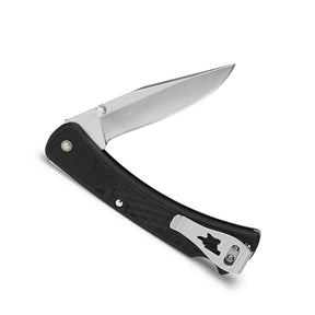 Buck 110 Slim Select coltello chiudibile EDC con lama clip point in acciaio 420HC, perno per apertura a una mano, sistema di blocco back lock e impugnatura ergonomica leggera in nylon rinforzato, ideale per outdoor e porto quotidiano.