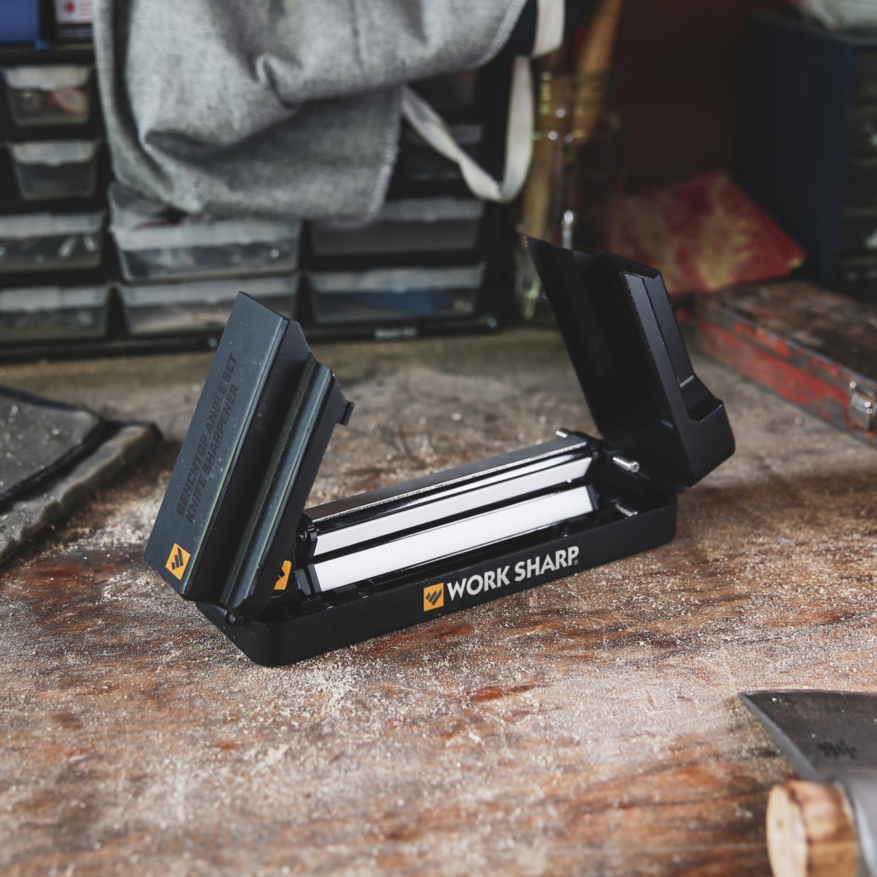 Work Sharp Angle Set Knife Sharpener Ken Onion affilatore manuale a V con angolazioni regolabili e pietre abrasive incluse nella base