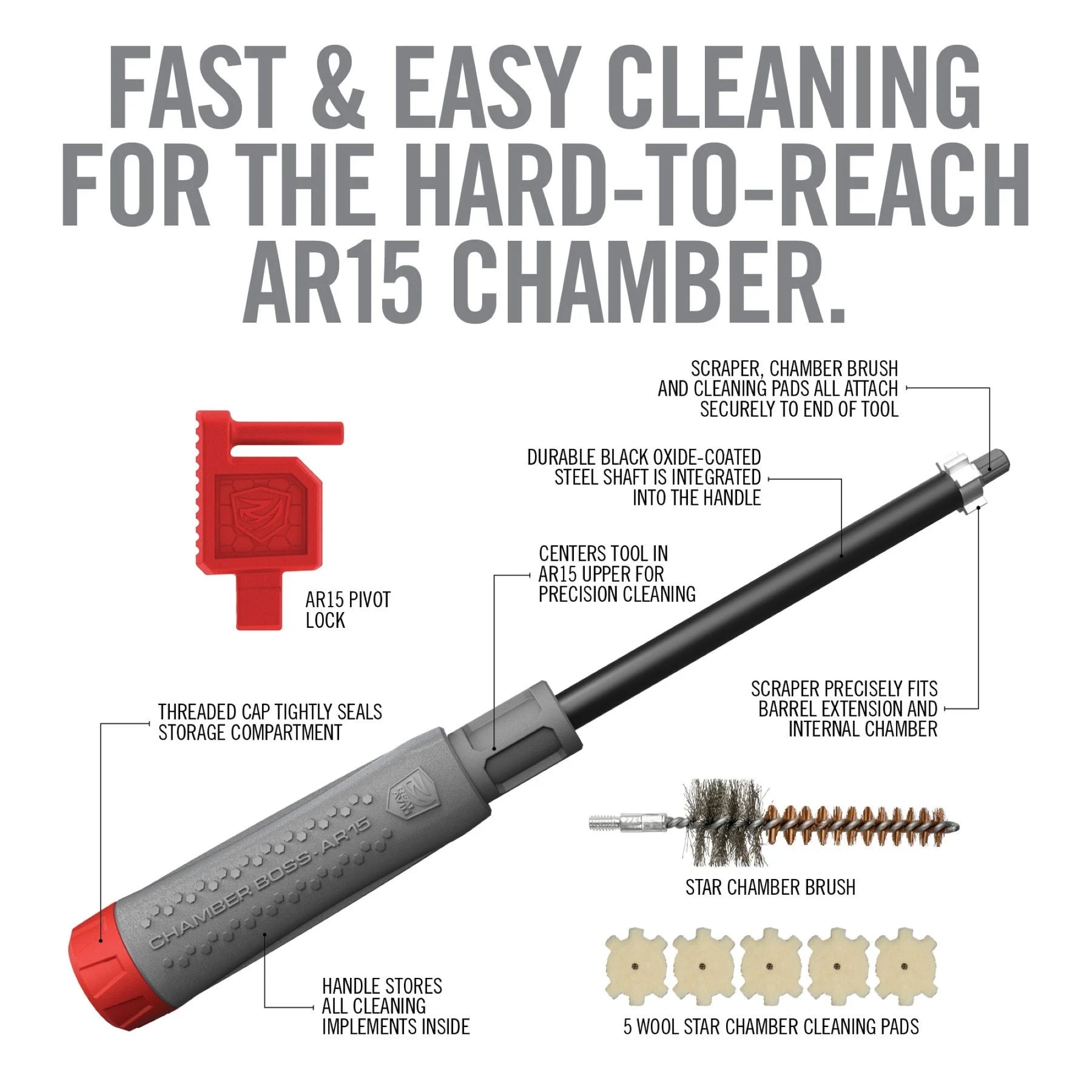REAL AVID | CHAMBER BOSS AR15 - Strumento per la pulizia della camera di scoppio AR-15