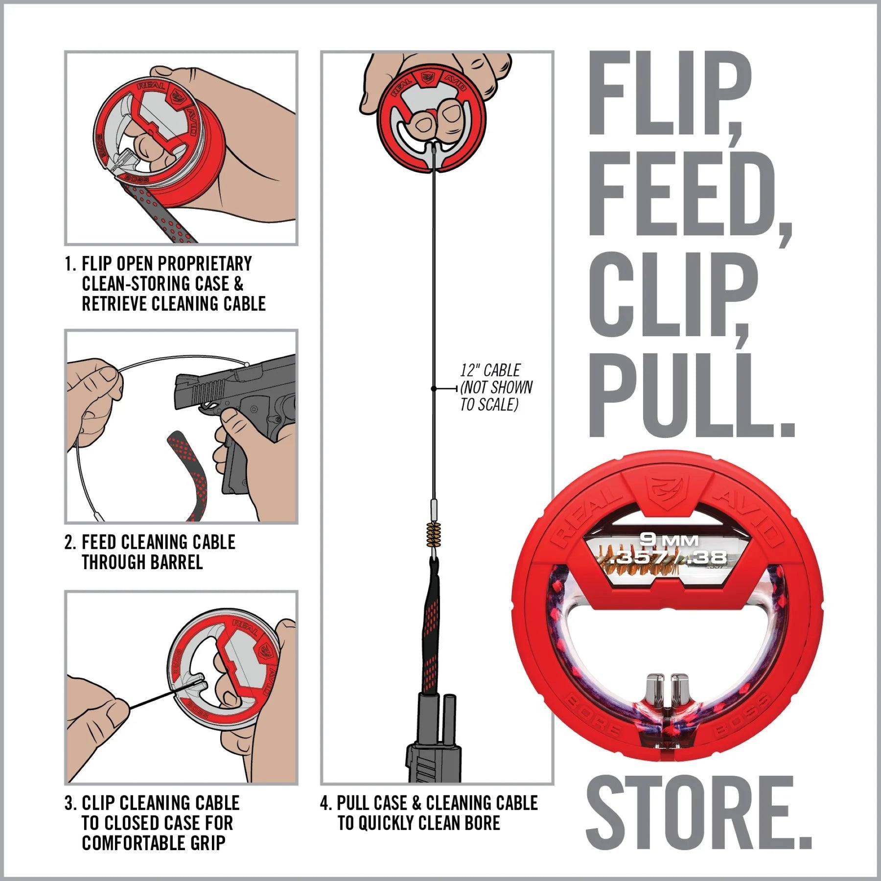 REAL AVID | BORE BOSS .357 / .38 / 9 mm - Strumento di pulizia rapida canna CAL .357 / .38 / 9 mm