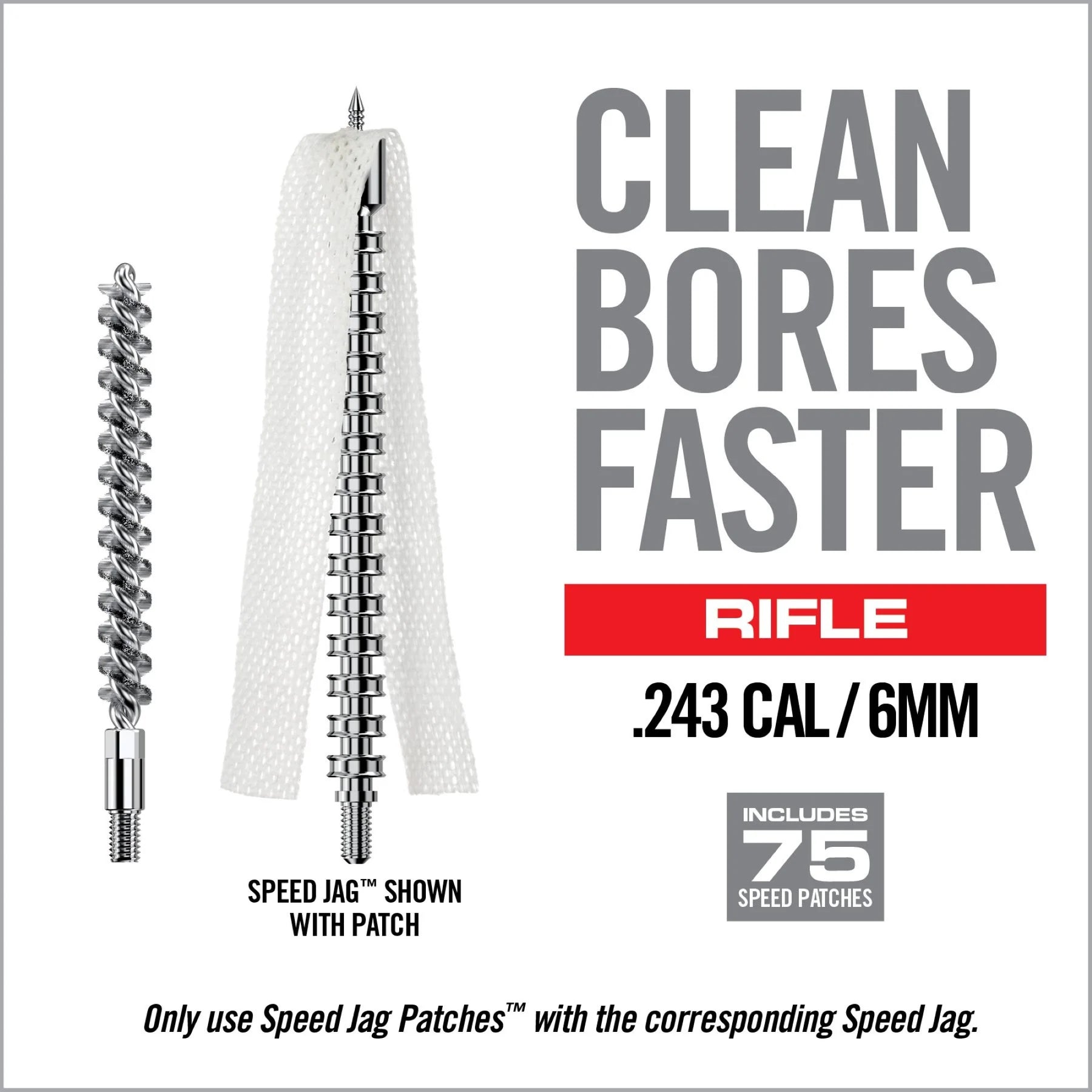 REAL AVID | BORE-MAX SPEED CLEAN SYSTEM .243 CAL / 6 MM -  Set scovolino e Jag .243 Cal / 6 mm