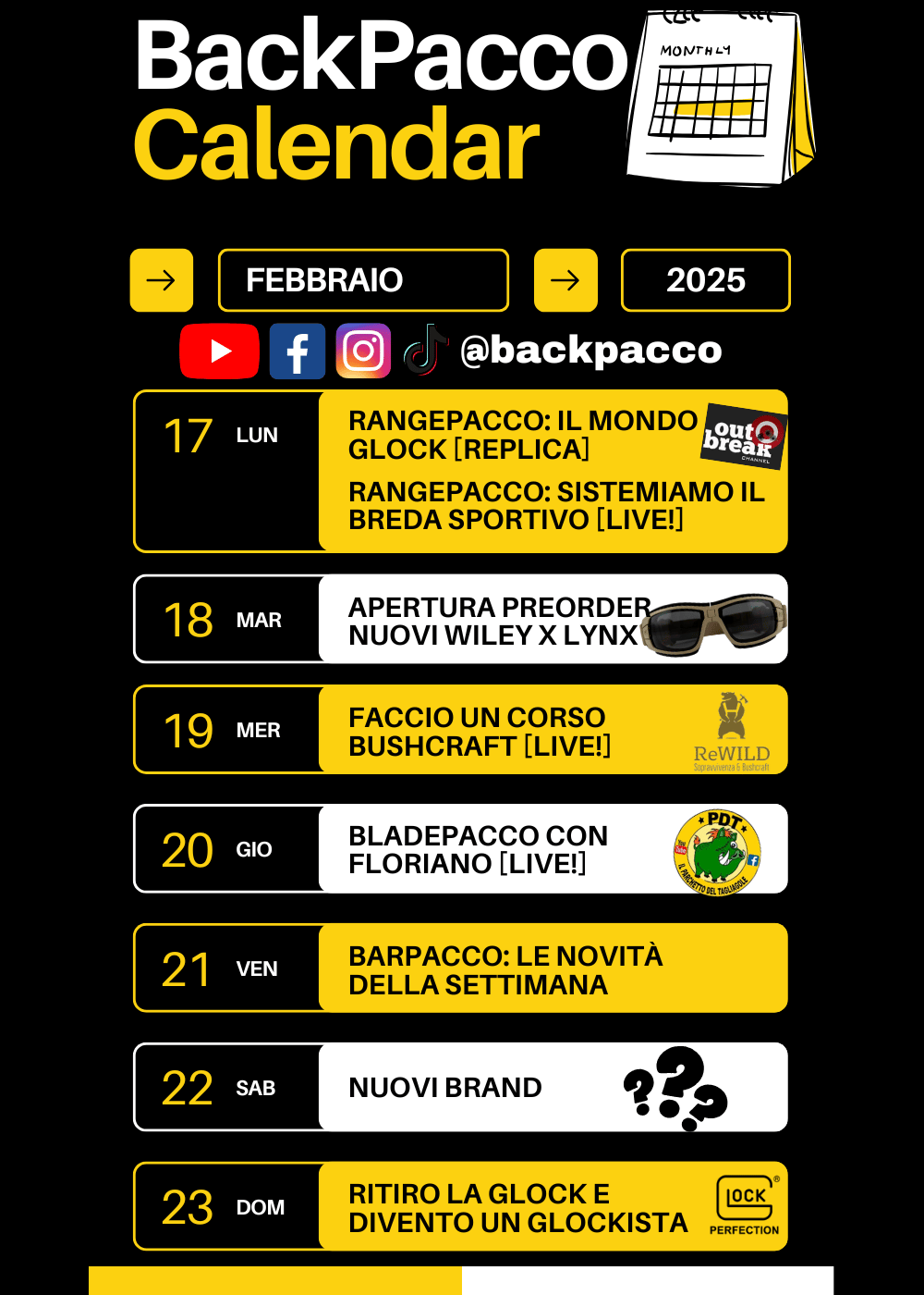 il programma di questa settimana di backpacco.it