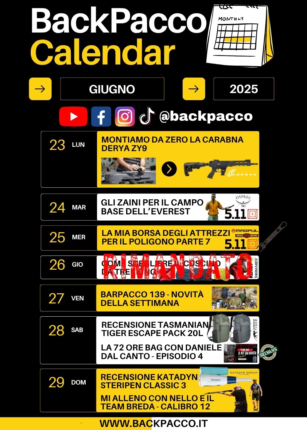 il programma settimanale di backpacco con tutti i video, le guide e le novità dal 23 al 29 giugno 2025