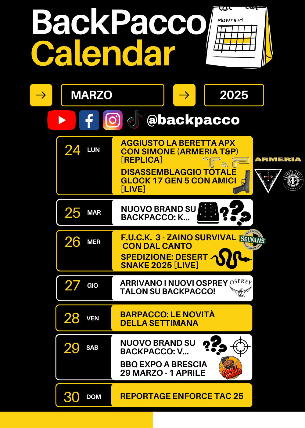 IL PROGRAMMA DI tutte le attività e le iniziative di questa settimana su backpacco.it - LIVE, NUOVI VIDEO E PROMOZIONI