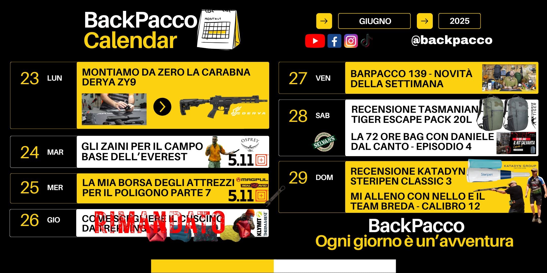 il programma settimanale di backpacco con tutti i video, le guide e le novità dal 23 al 29 giugno 2025