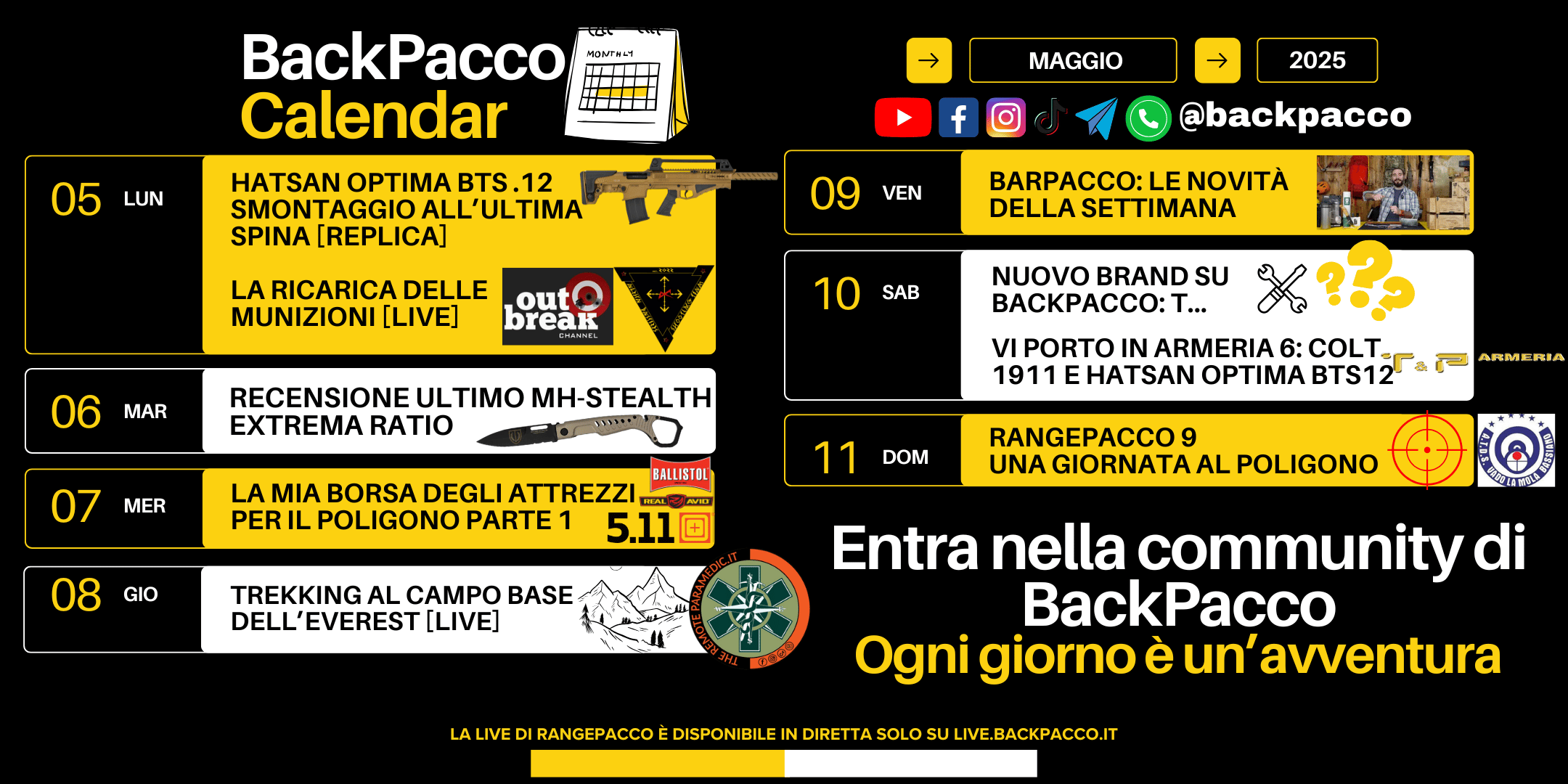 IL PROGRAMMA SETTIMANALE DI BACKPACCO CON TUTTE LE LIVE, I VIDEO, I NUOVI BRAND E LE NOVITà