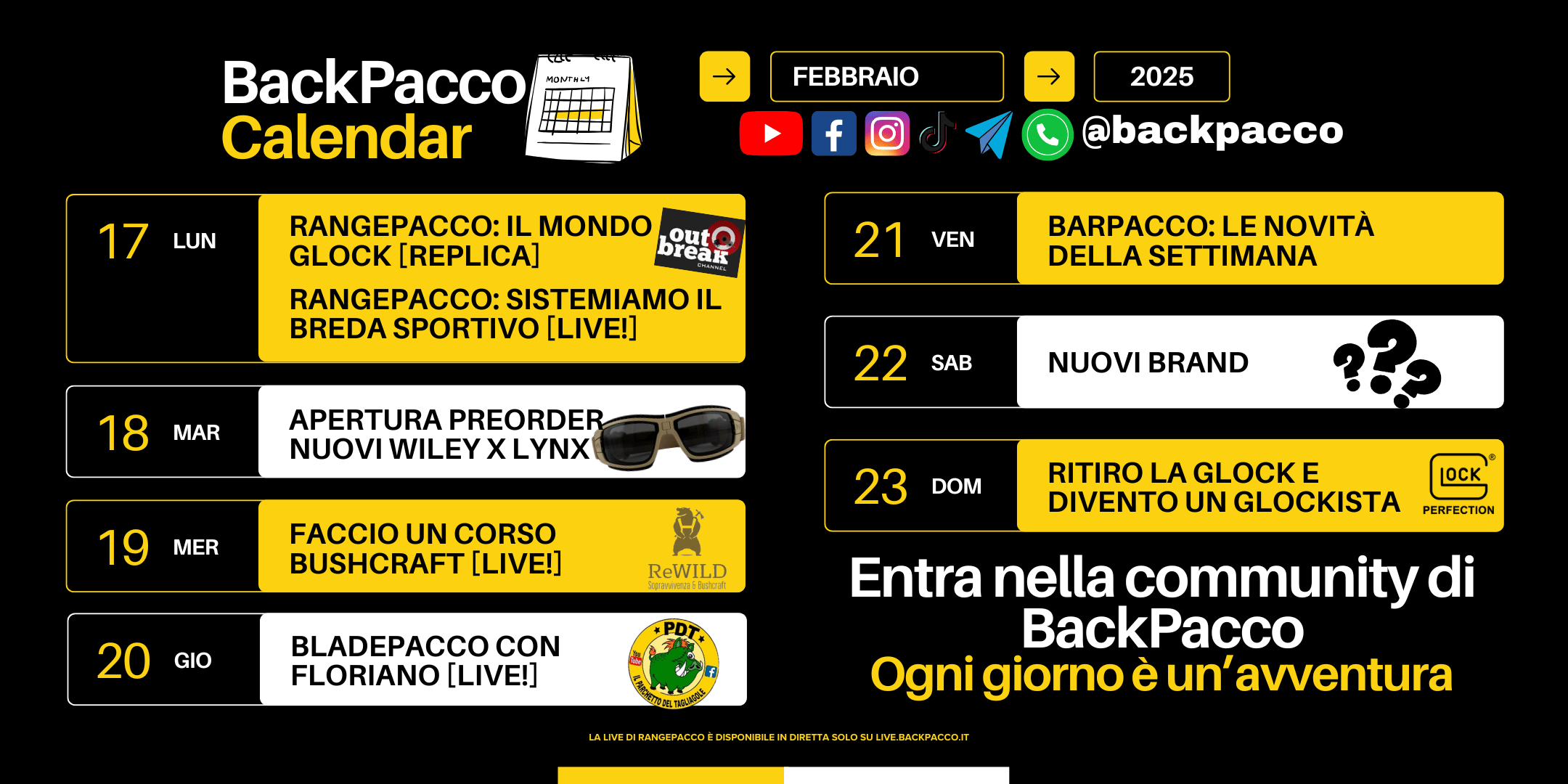 il programma di questa settimana di backpacco.it