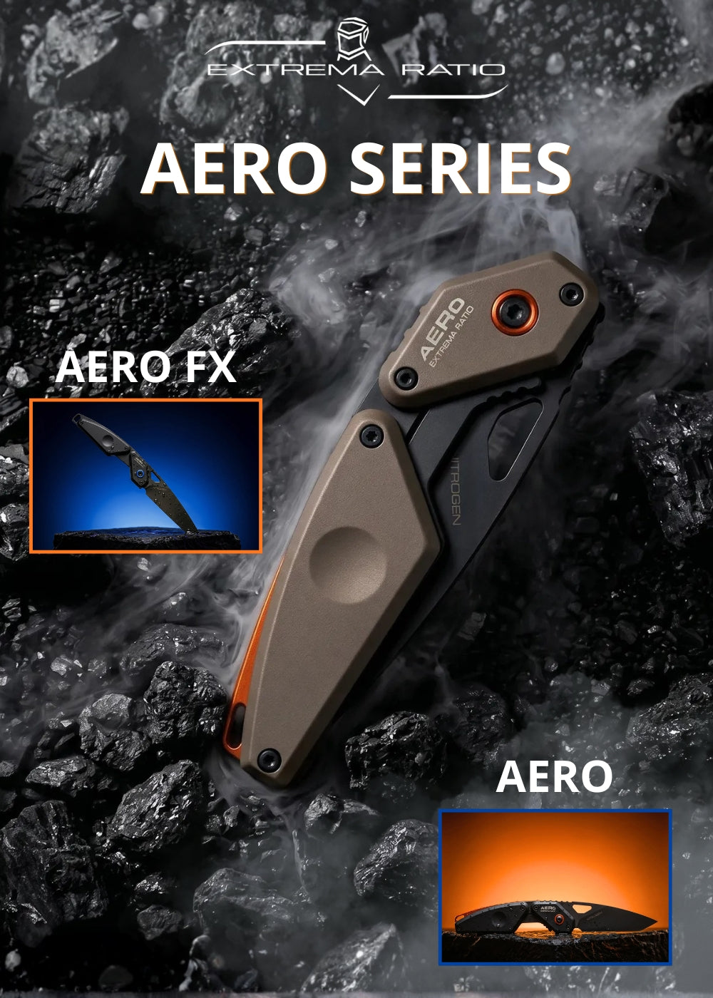 Extrema Ratio serie Aero modelli Aero FX a lama fissa e Aero chiudibile in acciaio Nitrogen 